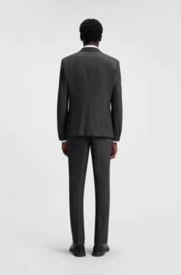 Two-piece slim-fit suit in wool-blend dobby, Grey