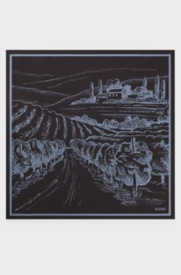 Bandana with scenery print, Blue Patterned