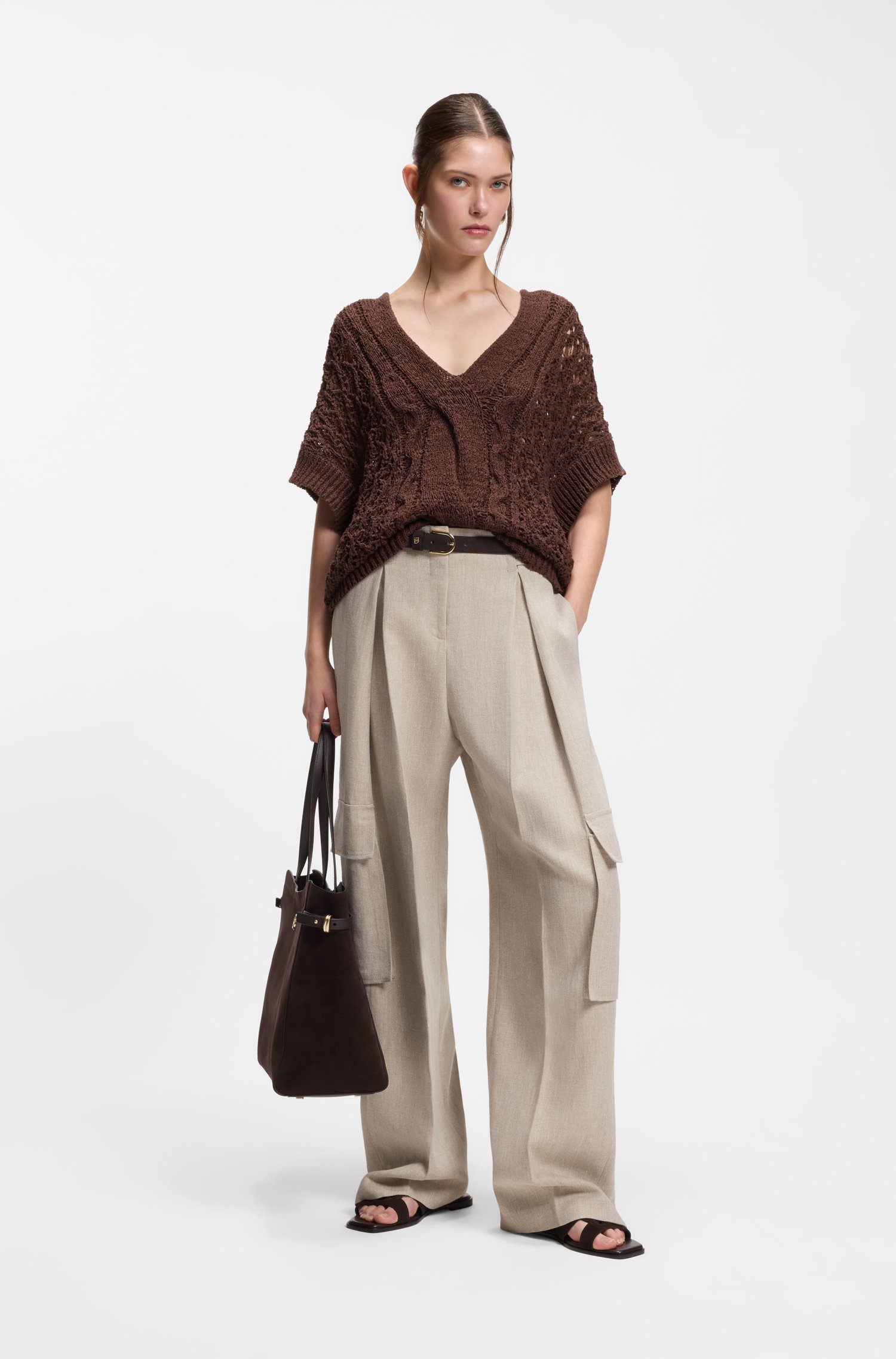 Boss Cotton-blend knitted top with cable detailing stickade tröjor dam – bild 2