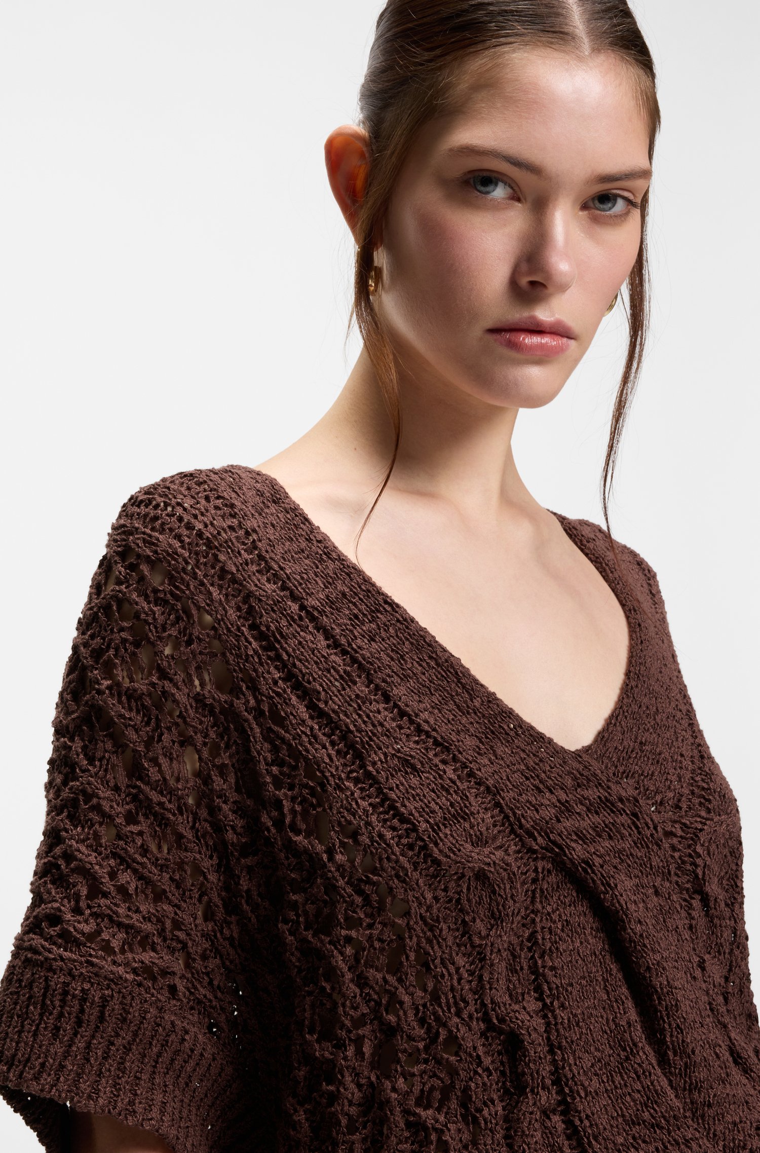 Boss Cotton-blend knitted top with cable detailing stickade tröjor dam – bild 3