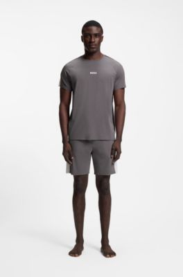 Cotton-blend pyjamas with contrast inserts, Dark Grey