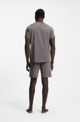 Cotton-blend pyjamas with contrast inserts, Dark Grey