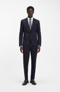 Two-piece slim-fit suit in stretch cloth, Dark Blue