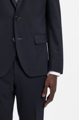 Abito slim fit due pezzi in tessuto elasticizzato, Blu scuro