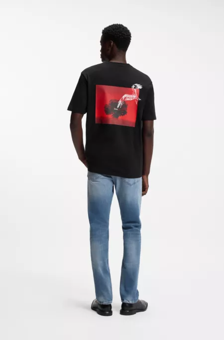 Cotton-jersey T-shirt with rear graphic