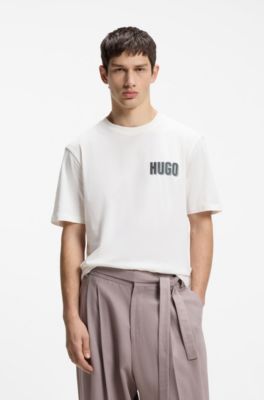 Cotton-jersey T-shirt with rear graphic, Natural
