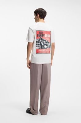 T-shirt i bomullsjersey med grafiskt motiv bak, Naturf&auml;rg