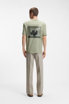 Cotton-jersey T-shirt with rear graphic, Light Green