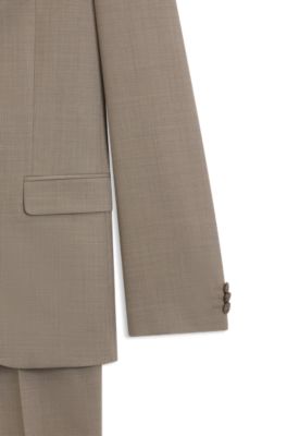 Three-piece extra-slim-fit suit in stretch dobby, Beige