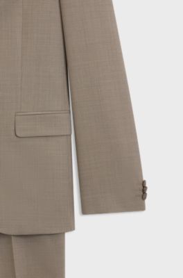 Three-piece extra-slim-fit suit in stretch dobby, Beige