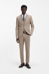 Three-piece extra-slim-fit suit in stretch dobby, Beige