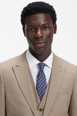 Three-piece extra-slim-fit suit in stretch dobby, Beige