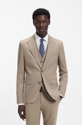 Three-piece extra-slim-fit suit in stretch dobby, Beige