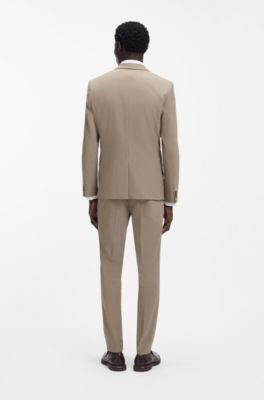 Three-piece extra-slim-fit suit in stretch dobby, Beige