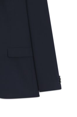 Three-piece extra-slim-fit suit in stretch dobby, Dark Blue