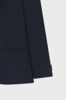 Three-piece extra-slim-fit suit in stretch dobby, Dark Blue