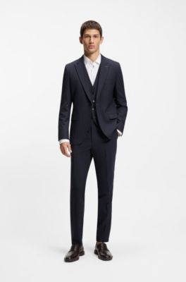 Driedelig extra slim-fit pak van stretchdobby, Donkerblauw