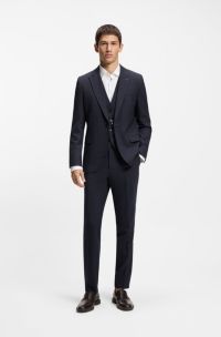 Three-piece extra-slim-fit suit in stretch dobby, Dark Blue