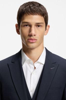 Three-piece extra-slim-fit suit in stretch dobby, Dark Blue