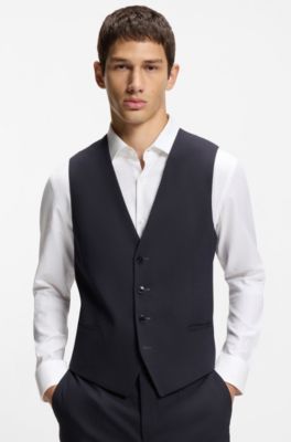 Three-piece extra-slim-fit suit in stretch dobby, Dark Blue