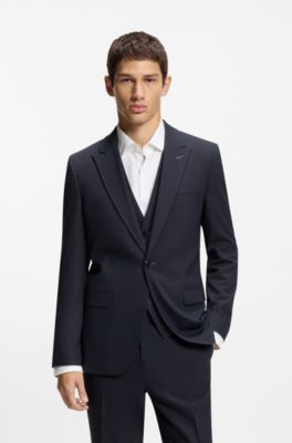 Three-piece extra-slim-fit suit in stretch dobby, Dark Blue