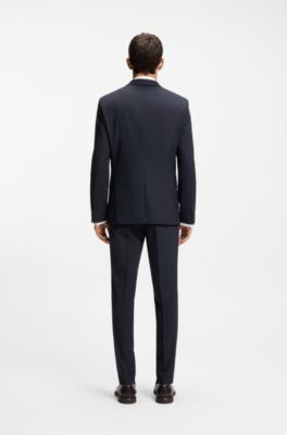 Three-piece extra-slim-fit suit in stretch dobby, Dark Blue