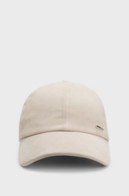 Cap aus Veloursleder mit Logo-Niete, Hellbeige