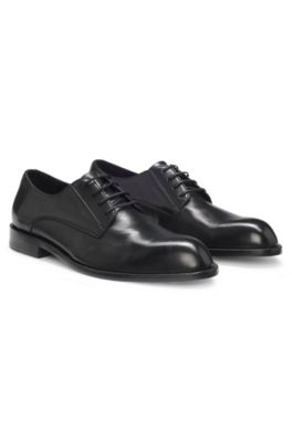 Derby shoes in leather with embossed logo, Black
