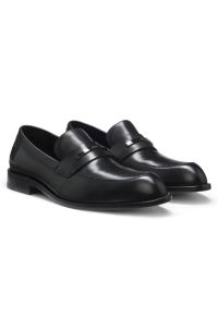 Leather loafers with branded metal trim, Black