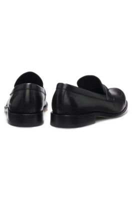 Leather loafers with branded metal trim, Black