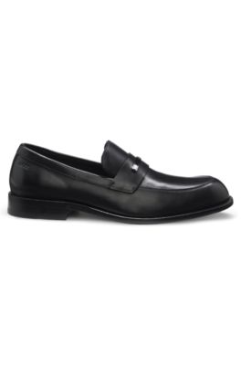 Leather loafers with branded metal trim, Black