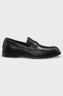 Mocassins en cuir avec garniture m&eacute;tallique logot&eacute;e, Noir