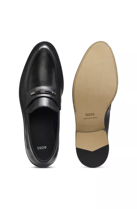 Leather loafers with branded metal trim