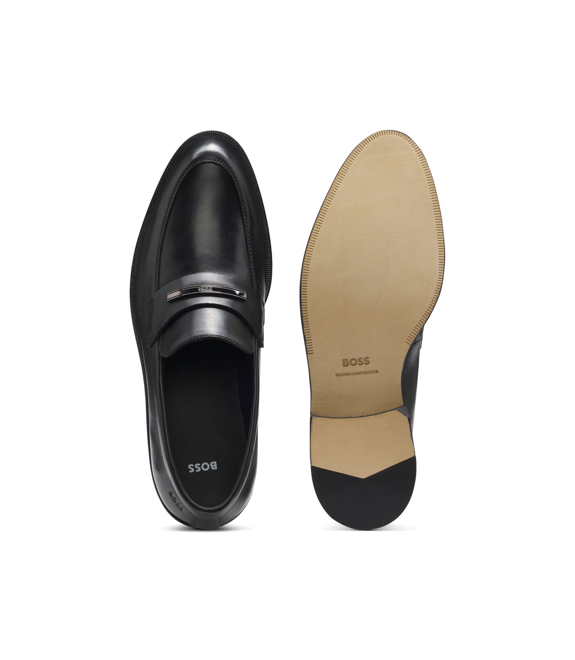 BOSS - Leather loafers with branded metal trim - Black display picture 2