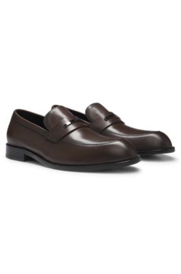 Leather loafers with branded metal trim, Dark Brown