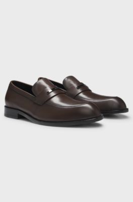 Leather loafers with branded metal trim, Dark Brown