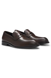 Leather loafers with branded metal trim, Dark Brown