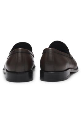 Leather loafers with branded metal trim, Dark Brown