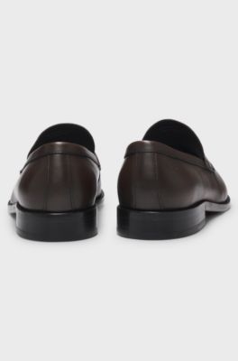 Leather loafers with branded metal trim, Dark Brown