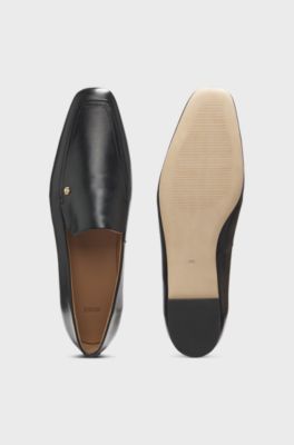 Leather loafers with Double B monogram trim, Black