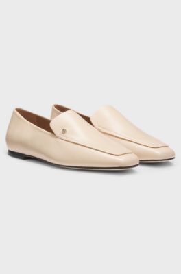 Leather loafers with Double B monogram trim, Light Beige