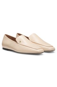 Leren loafers met Double B-monogramdetail, Lichtbeige