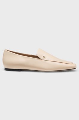 Leather loafers with Double B monogram trim, Light Beige