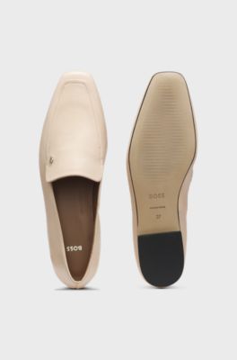 Leather loafers with Double B monogram trim, Light Beige