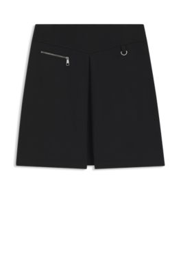 A-line skirt with deep front pleat, Black