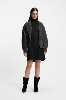 A-line skirt with deep front pleat, Black