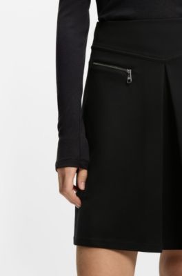 A-line skirt with deep front pleat, Black