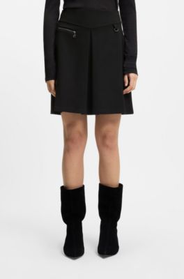 A-line skirt with deep front pleat, Black