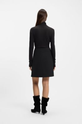 A-line skirt with deep front pleat, Black