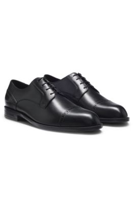 Leather Derby shoes with brogue details, Black